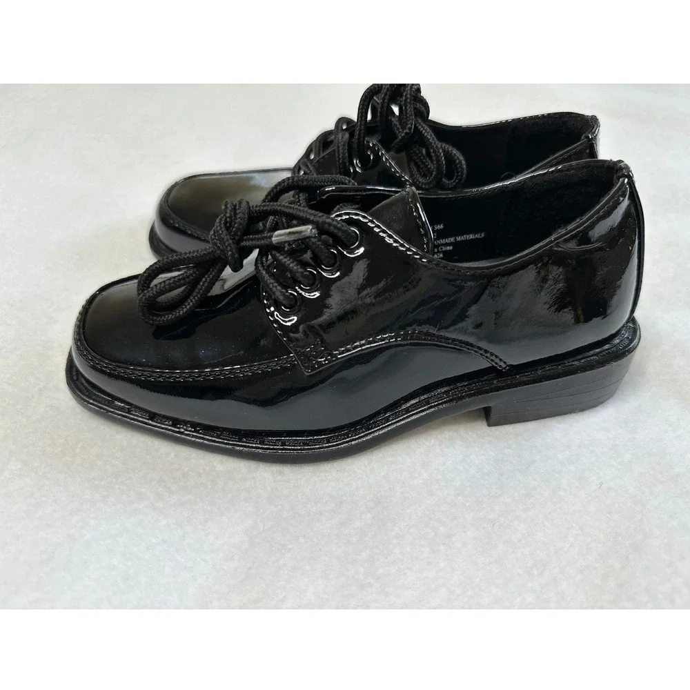 Tip Top Boys Dress Shoes Size 12 Black Patent Leather Lace Up Excellent